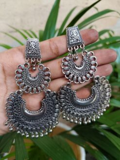 Long Chandbali Dangler Earrings With Traditional Ghungroo Detailing