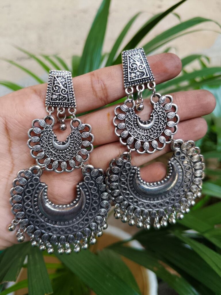Long Chandbali Dangler Earrings With Traditional Ghungroo Detailing