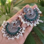 Elegant Silver Plated Peacock Stud Earrings with Beautiful Pearl and Stone Work Design