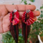 Beautiful Stylish Red & Black Tassel Dangler Earrings