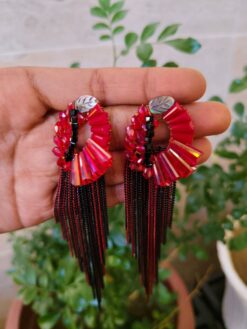 Beautiful Stylish Red & Black Tassel Dangler Earrings