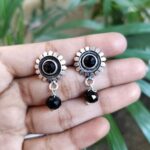Beautiful Stud Earrings with Elegant Stone and Pearl Detailing for Women - "Black"