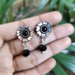 Beautiful German Silver Flower Earrings with Elegant Stone Work for Women