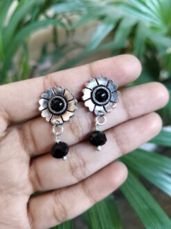 Beautiful German Silver Flower Earrings with Elegant Stone Work for Women