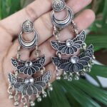 Elegant German Silver Dangler Earrings with Stone Detailing and Traditional Ghungroo Design