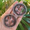 Antique Silver Flower Design Circle Stud Earrings ? Traditional Ethnic Jewelry for Women