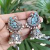 Beautiful Oxidized Silver Plated Peacock Jhumka Earrings with Elegant Stone and Pearl Work