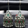 Traditional Peacock Jhumki Earrings | Oxidized German Silver Stone & Ghungroo Dangler Best Hook Jewelry 11 Oxidized German silver peacock jhumki earrings with hook and ghungroo.