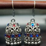 Bulk 322 Traditional Peacock Jhumki Earrings | Oxidized German Silver Stone & Ghungroo Dangler Best Hook Jewelry - "Blue-Red"
