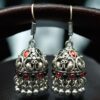 Traditional Peacock Jhumki Earrings | Oxidized German Silver Stone & Ghungroo Dangler Best Hook Jewelry 9 Oxidized German silver peacock jhumki earrings with hook and ghungroo.