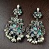Silver Plated Peacock Dangler Earrings with Stone and Pearl – Best Ethnic Jewelry for Women 18 Silver plated peacock dangler earrings with stone and pearl detailing