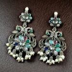 Bulk 286 Silver Plated Peacock Dangler Earrings with Stone and Pearl – Best Ethnic Jewelry for Women - "Multi"