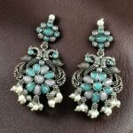 Bulk 288 Silver Plated Peacock Dangler Earrings with Stone and Pearl – Best Ethnic Jewelry for Women - "Baby Pink-Mint"