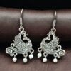 Ethnic Peacock Hook Earrings | Traditional German Silver Dangler Best Earring for Girls 7 Ethnic oxidized peacock hook earrings in German silver for daily wear.