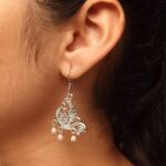 Ethnic Peacock Hook Earrings | Traditional German Silver Dangler Best Earring for Girls