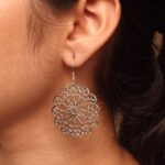 Beautiful German Silver Traditional Flower Design Earrings | Trendy Hook Dangler Jewelry