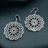 Beautiful German Silver Traditional Flower Design Earrings | Trendy Hook Dangler Jewelry 7 German silver oxidized flower design hook dangler earrings.