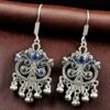 Handcrafted German Silver Hook Earrings | Floral Stone Work with Ghungroo Amazing Jewelry 17 floral german silver ghungroo hook earrings for women