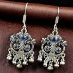 Bulk 312 Handcrafted German Silver Hook Earrings | Floral Stone Work with Ghungroo Amazing Jewelry - "Blue"