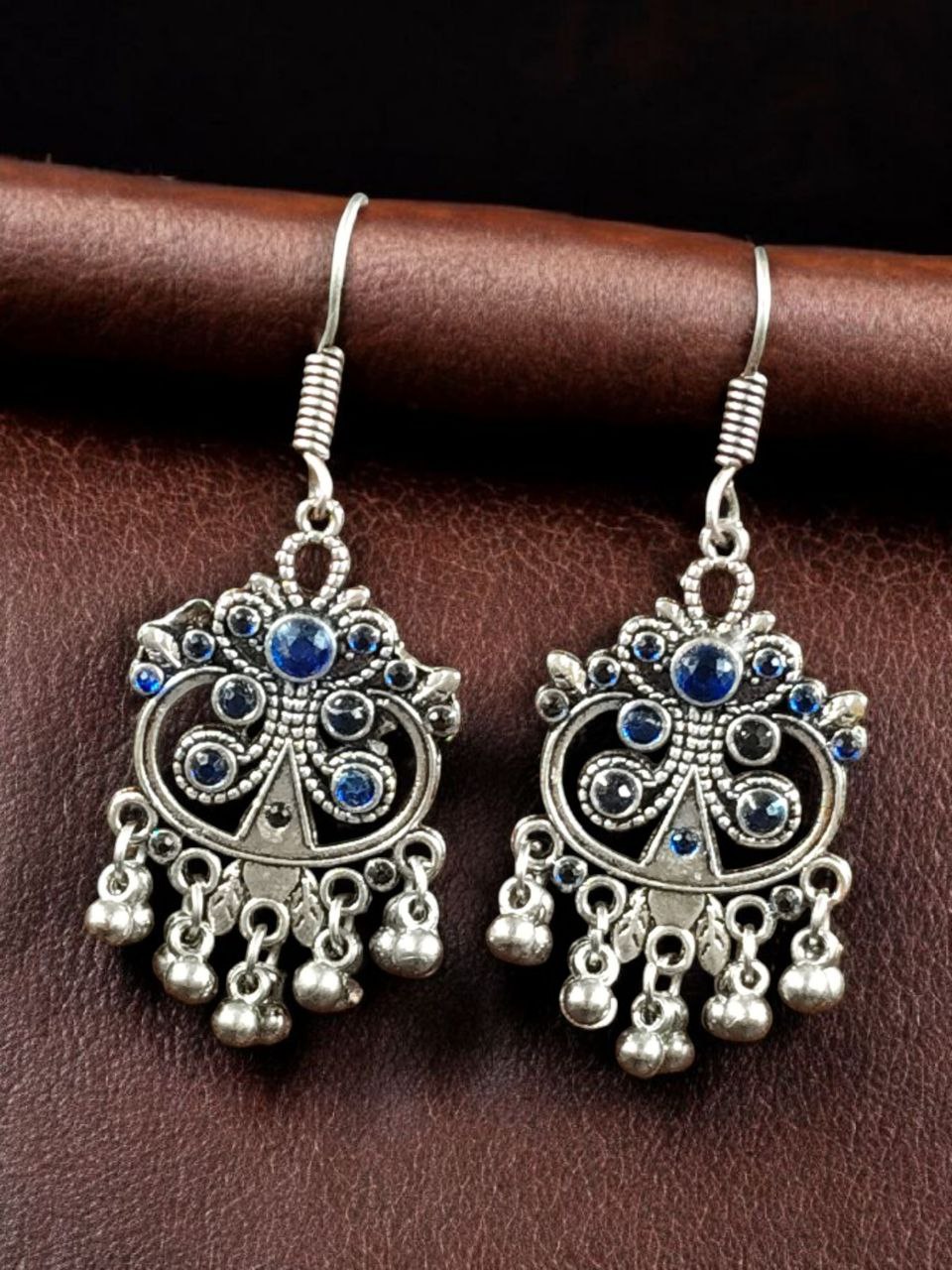 Handcrafted German Silver Hook Earrings | Floral Stone Work with Ghungroo Amazing Jewelry 9 floral german silver ghungroo hook earrings for women