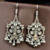 Handcrafted German Silver Hook Earrings | Floral Stone Work with Ghungroo Amazing Jewelry 14 floral german silver ghungroo hook earrings for women