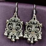 Bulk 310 Handcrafted German Silver Hook Earrings | Floral Stone Work with Ghungroo Amazing Jewelry - "Black"