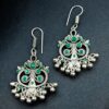 Handcrafted German Silver Hook Earrings | Floral Stone Work with Ghungroo Amazing Jewelry 11 floral german silver ghungroo hook earrings for women