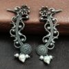 Silver replica flower earcuff with pearl detailing