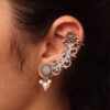 Silver replica flower earcuff with pearl detailing