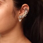 Vintage Look Silver Replica Earcuff | Flower Design with Pearl Work Traditional Amazing Jewelry