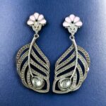 Bulk 282 Oxidized Peacock Feather Earrings | Silver Replica Stylish Dangler Unique Jewelry for Girls - "Baby Pink"