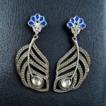Bulk 284 Oxidized Peacock Feather Earrings | Silver Replica Stylish Dangler Unique Jewelry for Girls - "Blue"