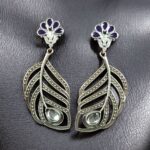 Bulk 288 Oxidized Peacock Feather Earrings | Silver Replica Stylish Dangler Unique Jewelry for Girls - "Amethyst"