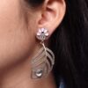 Oxidized silver replica peacock feather earrings for women.