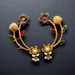 Bulk 274 Gold Plated Meenakari Flower Earcuff | Handcrafted Beautiful Design Jewelry For Girls - "Red-Green"