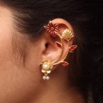 Gold Plated Meenakari Flower Earcuff | Handcrafted Beautiful Design Jewelry For Girls