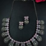 Bulk 258 Beautiful Peacock Choker Necklace Set | Stone Work Silver Touch Ethnic Wear Jewelry - "Baby Pink"