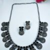 Peacock stone work silver replica choker necklace set for women.