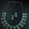 Peacock stone work silver replica choker necklace set for women.