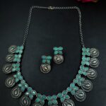 Bulk 260 Beautiful Peacock Choker Necklace Set | Stone Work Silver Touch Ethnic Wear Jewelry - "Mint"