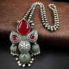 Traditional silver replica jhumki stone work necklace for women.