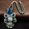 Traditional silver replica jhumki stone work necklace for women.
