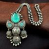 Traditional silver replica jhumki style necklace for women.