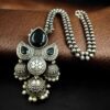Traditional silver replica jhumki stone work necklace for women.