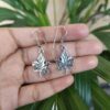 German silver leaf design hook dangler earrings for daily wear.