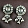 Silver plated stone and pearl stud earrings for daily wear.