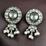Bulk 210 Traditional Silver Plated Stud Earrings | Stone & Pearl Perfect Daily Wear Jewelry for Girls - "White"