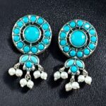 Bulk 214 Traditional Silver Plated Stud Earrings | Stone & Pearl Perfect Daily Wear Jewelry for Girls - "Aqua"