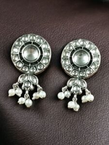 Traditional Silver Plated Stud Earrings | Stone & Pearl Perfect Daily Wear Jewelry for Girls - color: "White"