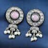 Silver plated stone and pearl stud earrings for daily wear.